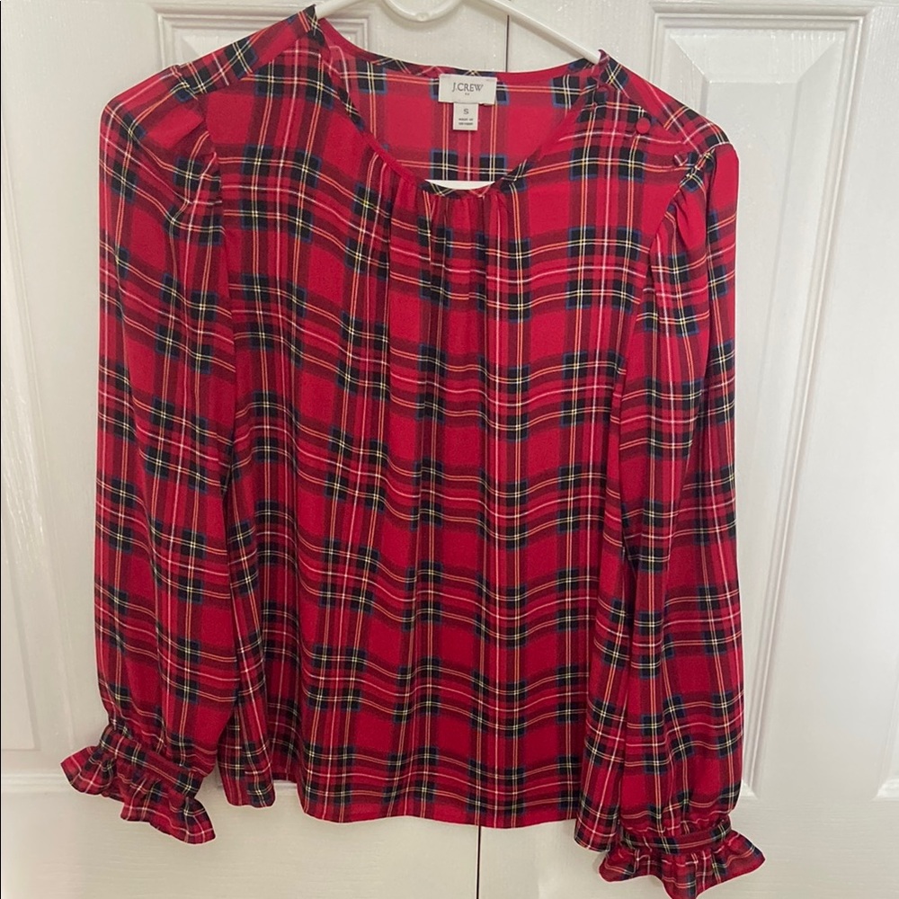 J. Crew Red Boxy Long Sleeve Blouse with Peter Pan Collar